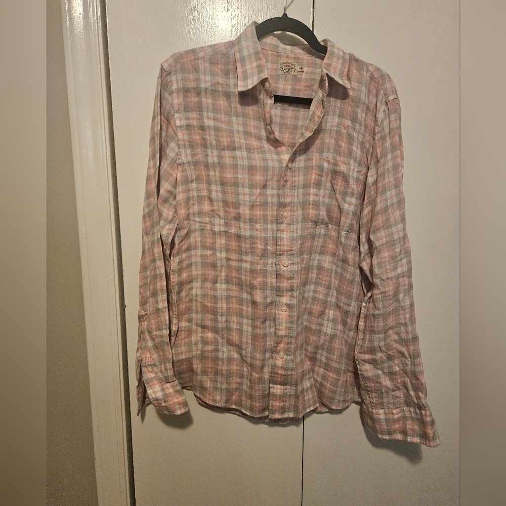 Faherty Linen Pink Plaid Buttonup M